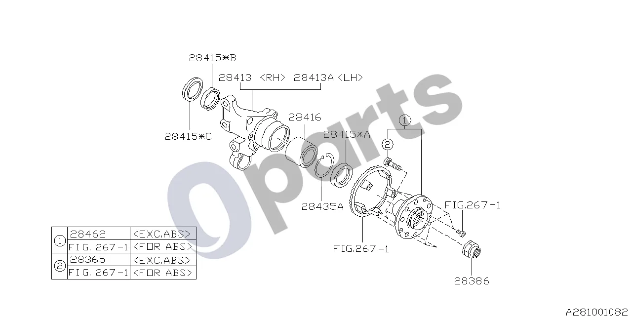 Subaru Forester SF (2000–2003) Korpusas (EJ205) schema – pozicija 28415A: Alyvos sandariklis-galinės ašies