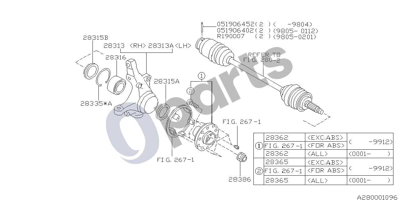Subaru Forester SF (2000–2003) Korpusas (EJ205) schema – pozicija 28315A: Alyvos sandariklis-priekinės ašies, išorinis