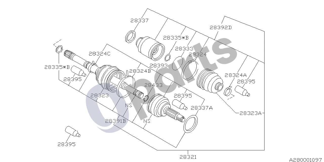 Subaru Forester SF (2000–2003) Pusašis (EJ205) schema – pozicija 28323A: Pusašio gaubtas
