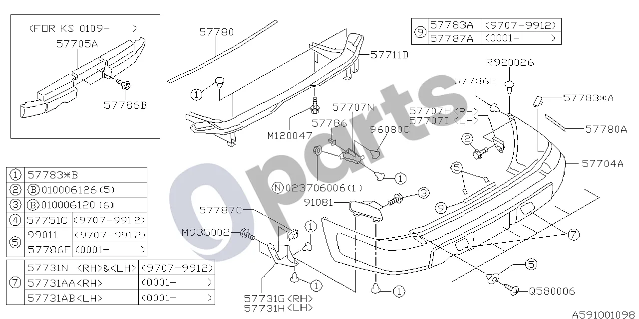 Subaru Forester SF (2000–2003) Galinis bamperis schema – Galinio rūko žibinto dangtelis, dešinys