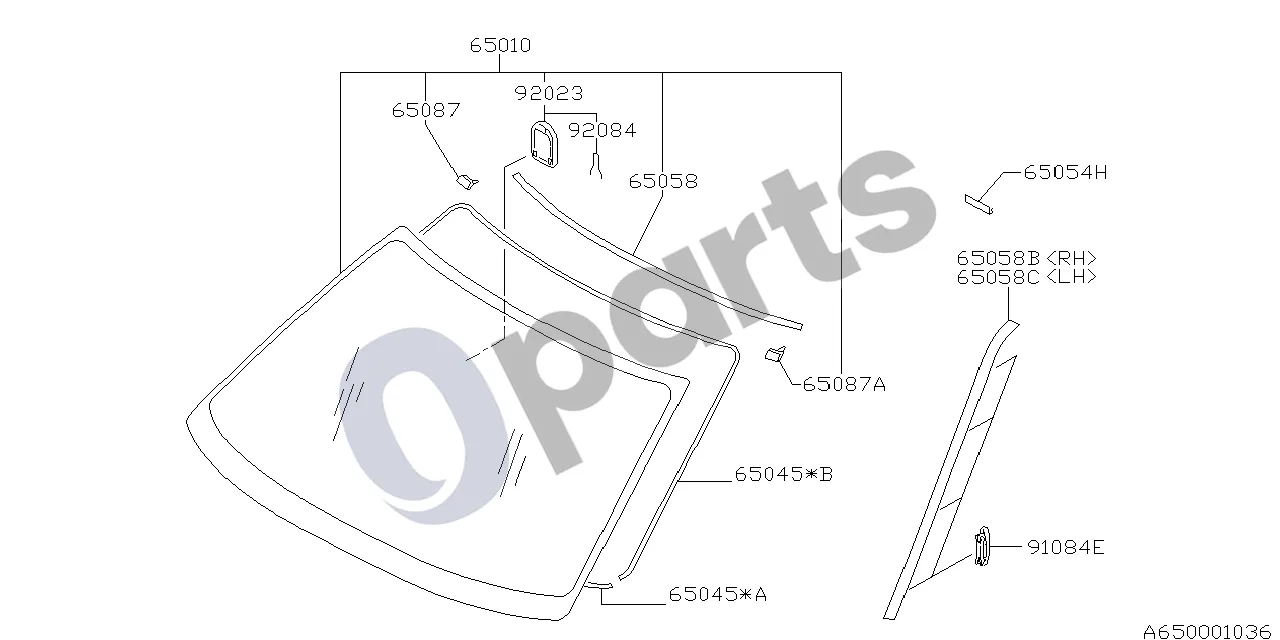 Subaru Forester SF (2000–2003) Priekinis stiklas schema – pozicija 91084E: Priekinio moldingo kniedė