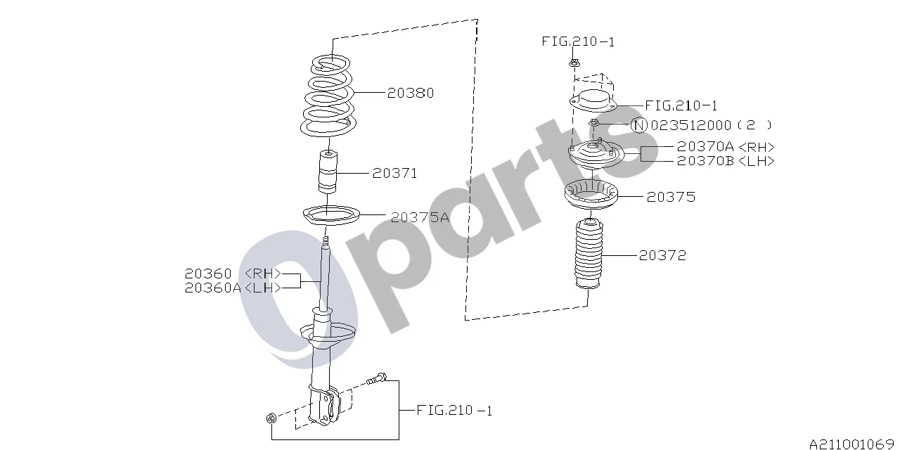 Subaru Forester SF (2000–2003) 01.1997 - ..., W (EJ205) schema – pozicija 20375A: Galinio amortizatoriaus guminė atrama, apatinė