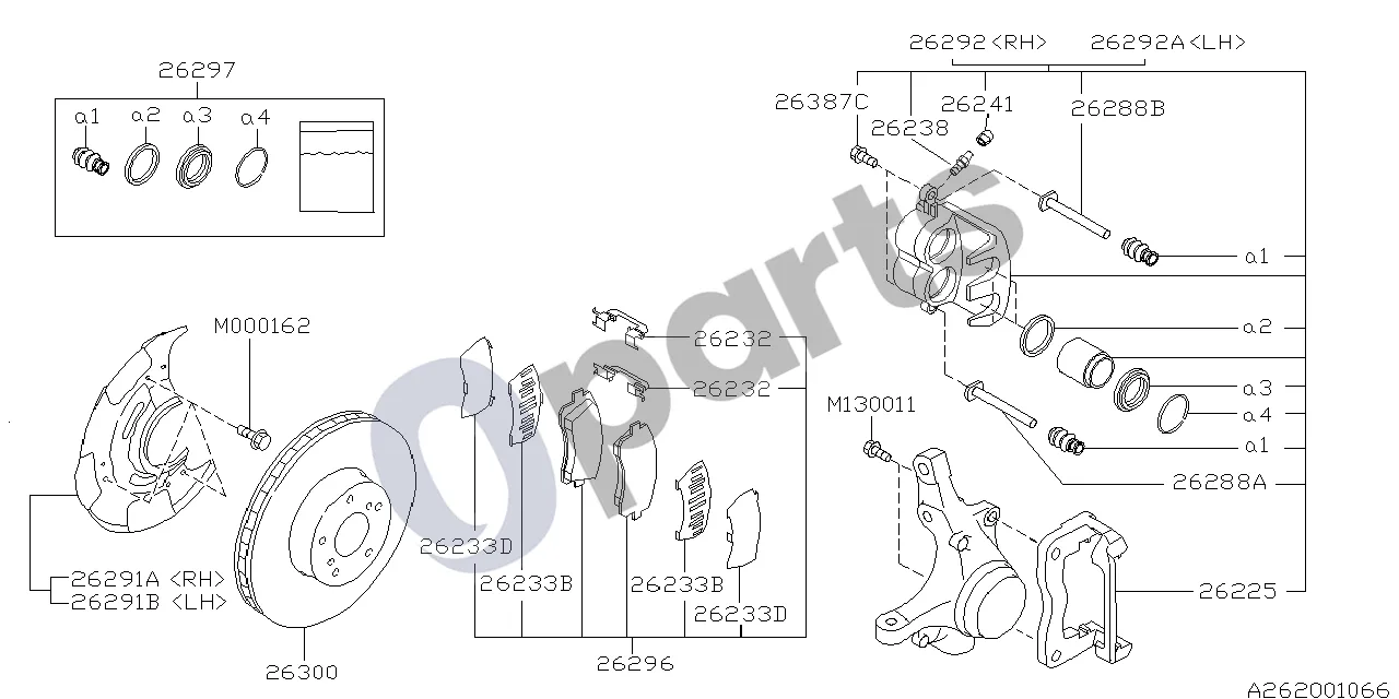 Subaru Forester SF (2000–2003) 01.1997 - ..., W (EJ205) schema – pozicija 26291A: Priekinio diskinio stabdžio dangtis, dešinys