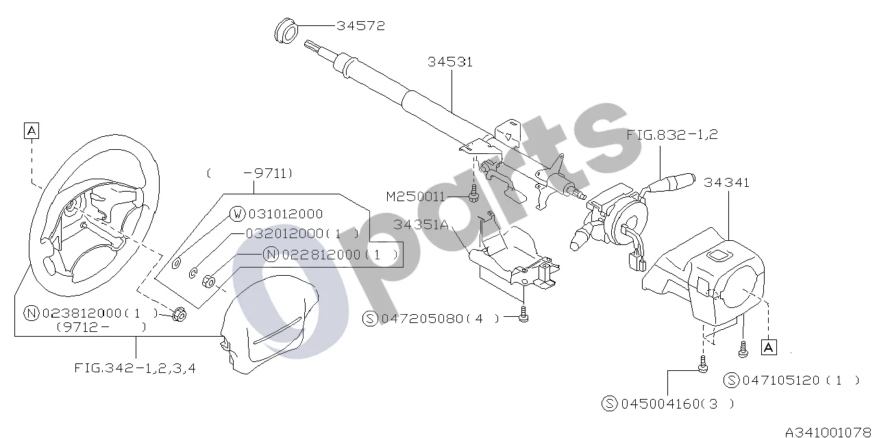 Subaru Forester SF (2000–2003) Vairo kolonėlė schema – pozicija 34572: Įvorė, vairas