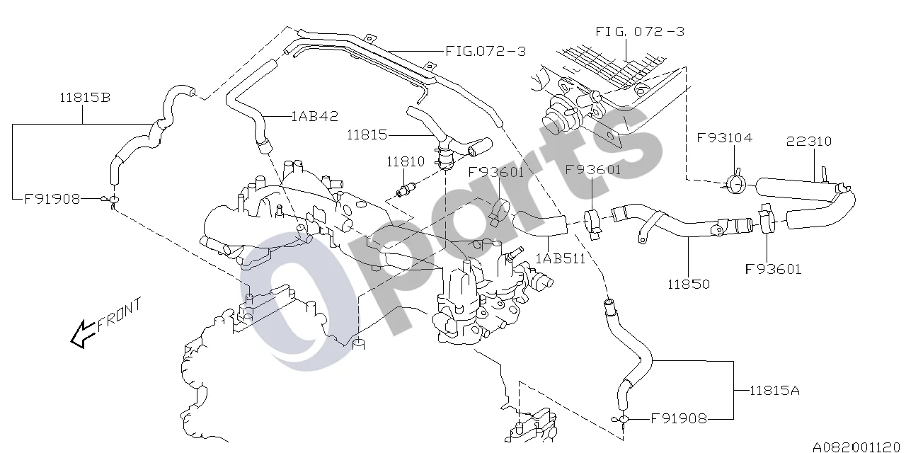 Subaru Forester SF (2000–2003) 05.2000 - ..., '01MY-, EJ205 (EJ205) schema – pozicija 11815: Karterio dujų vėdinimo (PCV) žarnos mazgas