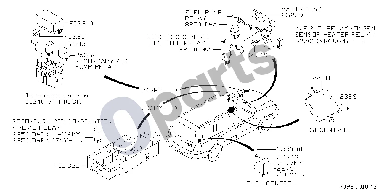 Subaru Forester SG (2003–2005) Relė ir jutiklis (variklis, 201) schema – pozicija 22611: Valdymo blokas – elektroninis įpurškimo valdymas