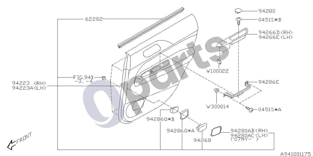 Subaru Forester SG (2003–2005) 02.2002 - ..., Galinis, W (201) schema – pozicija 94280: Priekinių durų rankenėlės dangtelis