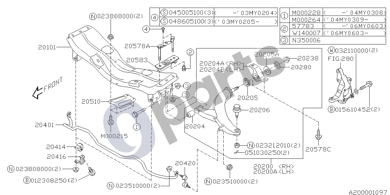 Subaru Forester SG (2003–2005) 02.2002 - ..., W (201) schema – Flanšinis varžtas