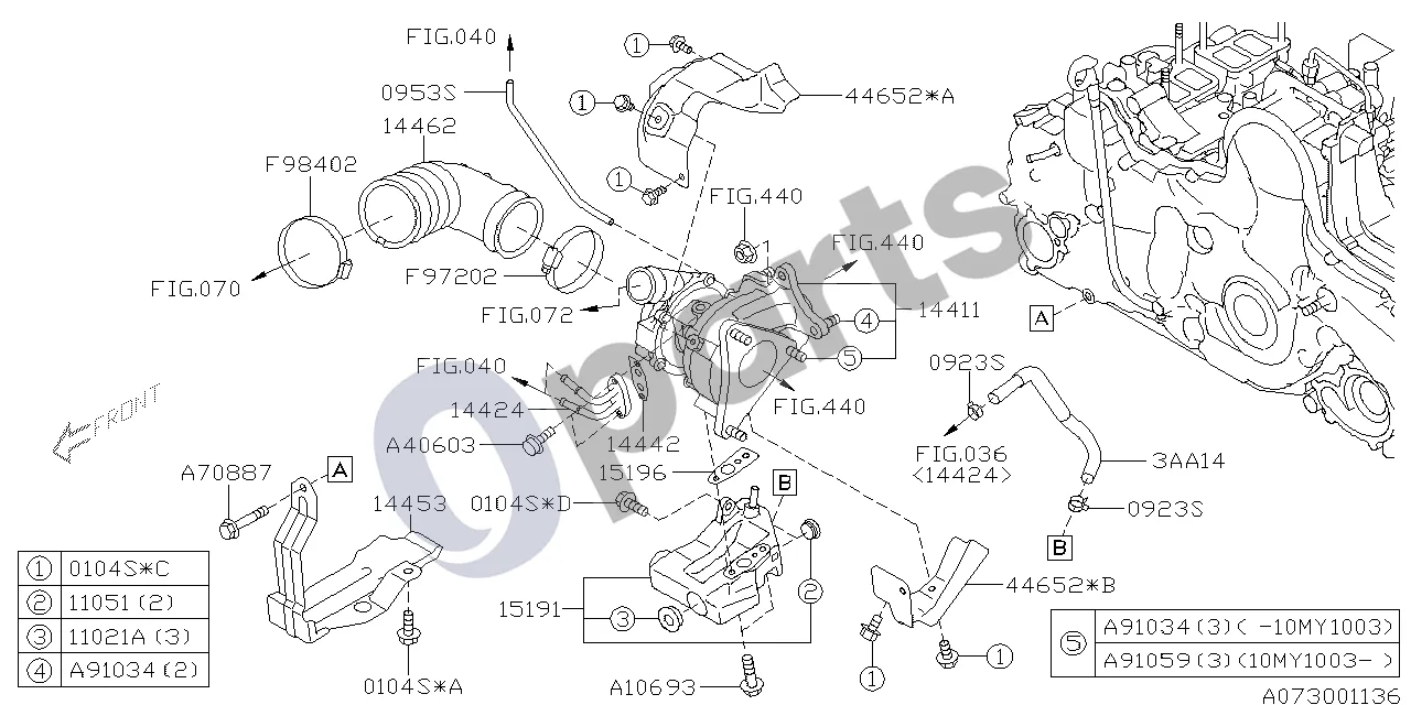 Subaru Forester SH (2008–2013) Turbokompresorius (20Z) schema – pozicija 14442: Turbokompresoriaus vandens tarpiklis