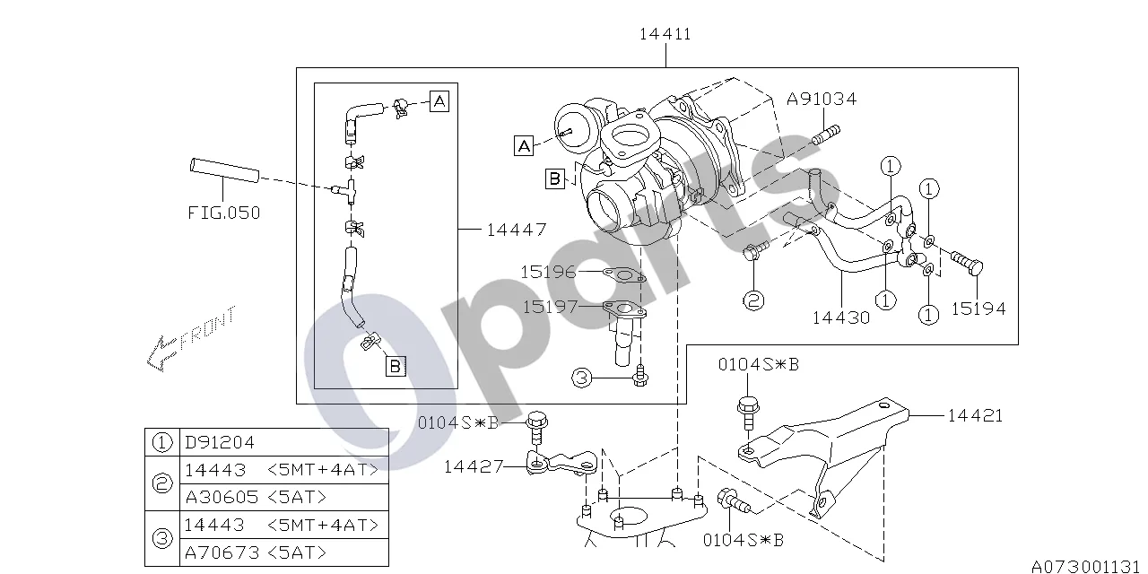 Subaru Forester SH (2008–2013) Turbokompresorius (255) schema – pozicija 15196: Turbokompresoriaus alyvos tarpiklis