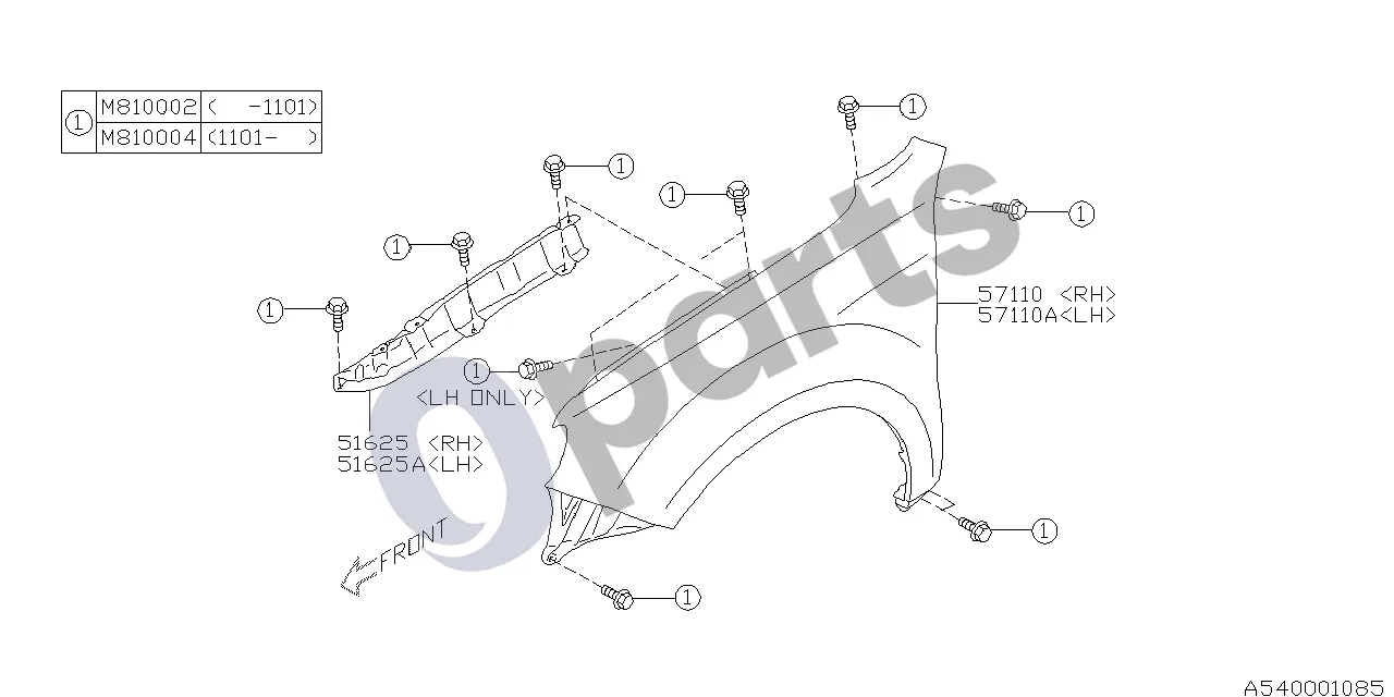 Subaru Forester SH (2008–2013) 12.2007 - ..., W (204) schema – pozicija 51625: Sparno laikiklis, dešinysis, komplektas