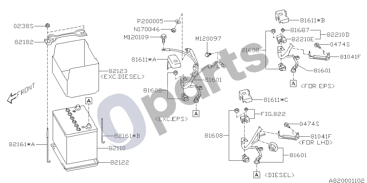 Subaru Forester SH (2008–2013) 12.2007 - ..., W (204) schema – pozicija 81611B: Akumuliatoriaus gaubtas