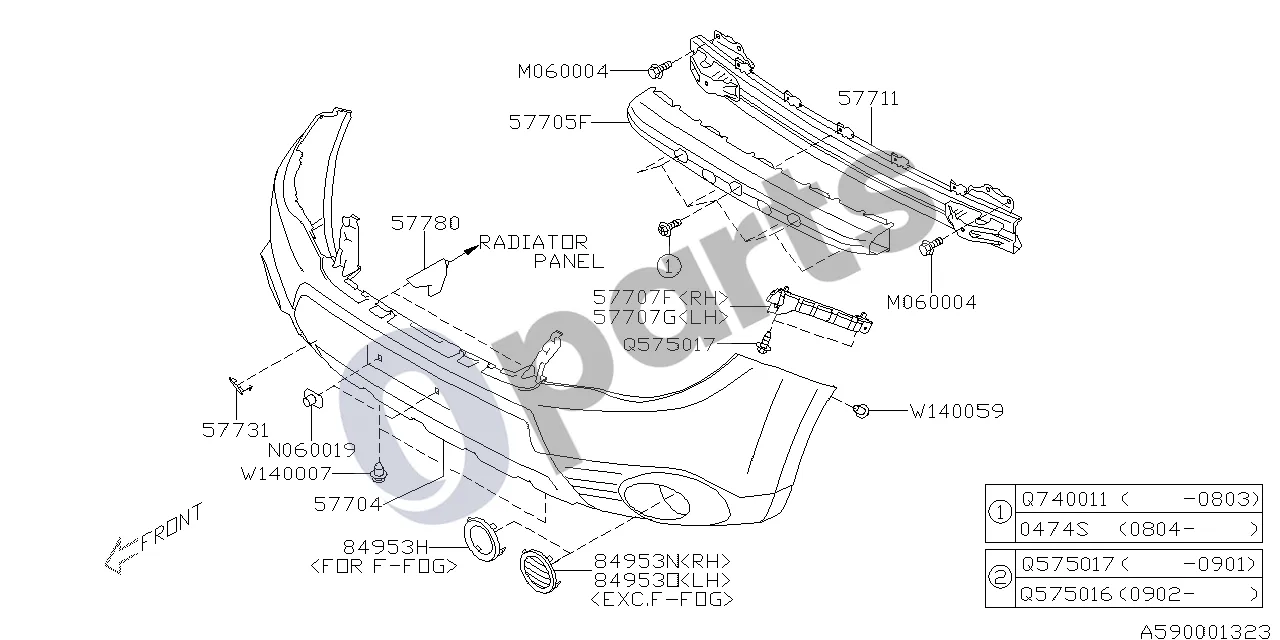 Subaru Forester SH (2008–2013) Priekinis bamperis schema – pozicija 84953H: Rūko žibinto dangtelis