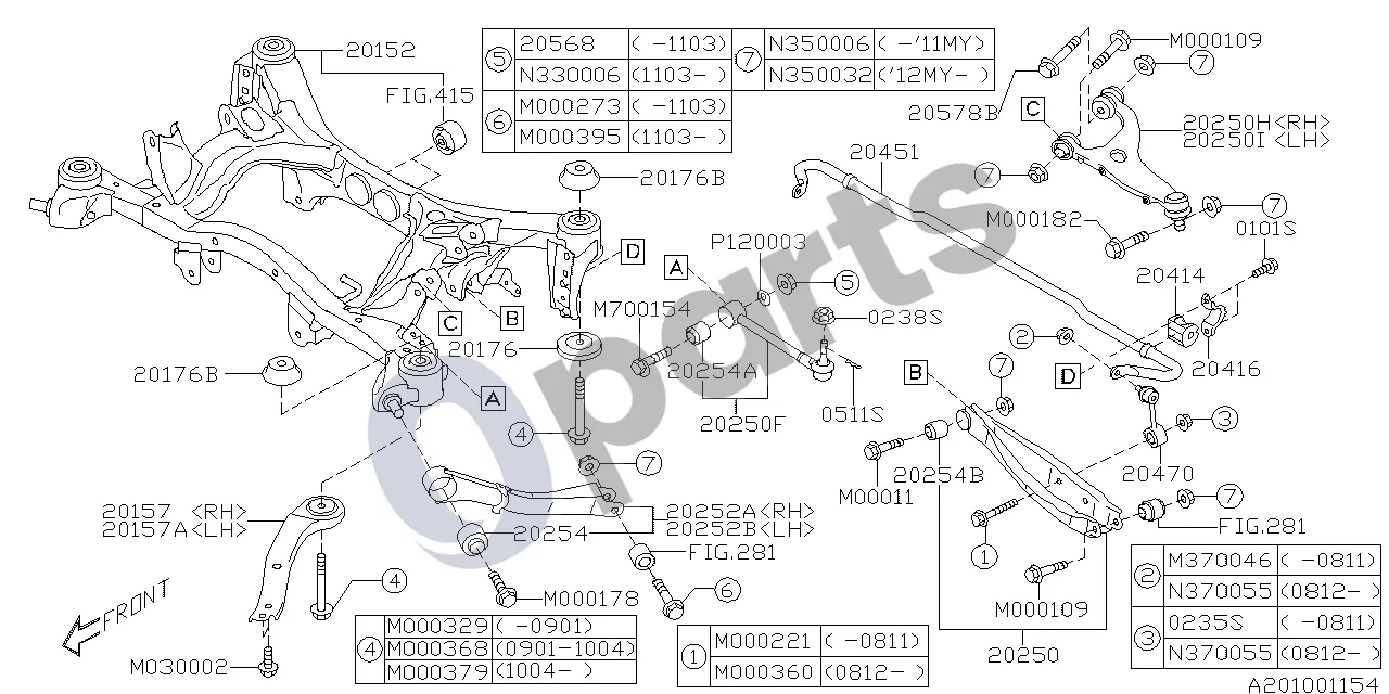 Subaru Forester SH (2008–2013) 12.2007 - ..., W (204) schema – pozicija 20451: Stabilizatorius – galinis