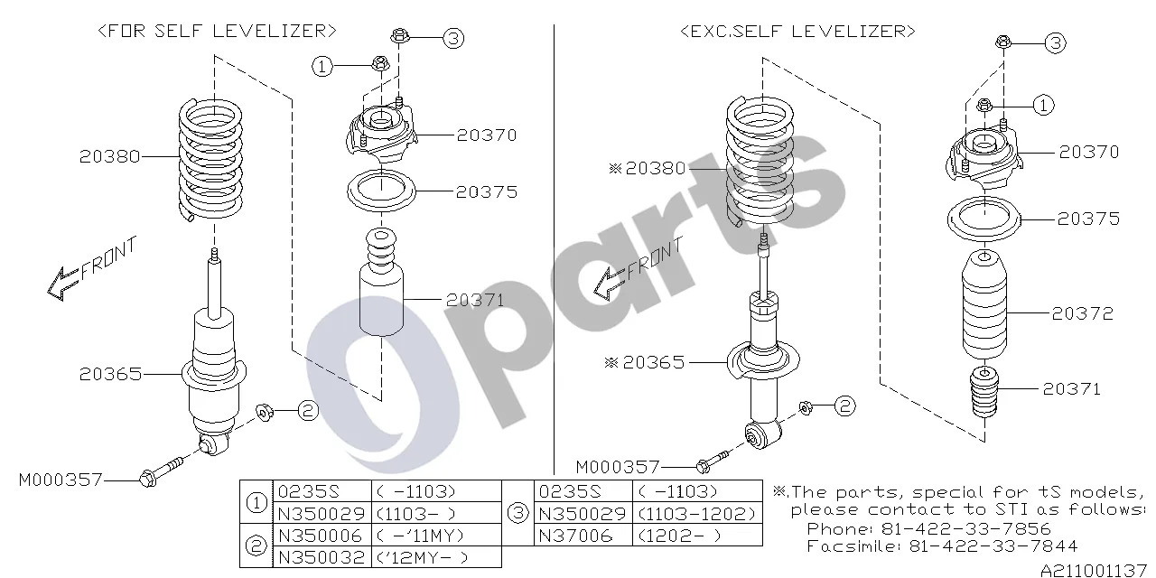 Subaru Forester SH (2008–2013) Galinis amortizatorius schema – pozicija 20365: Amortizatorius – galinis