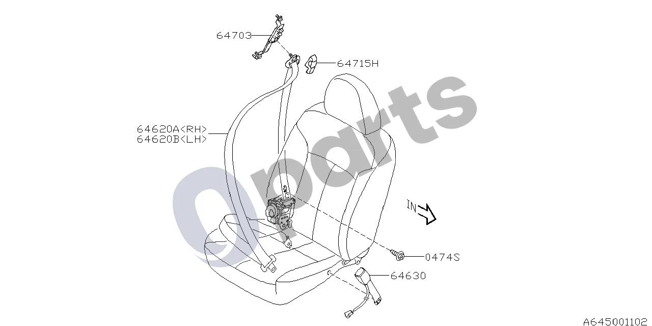 Subaru Forester SH (2008–2013) 12.2007 - ..., W (204) schema – pozicija 64620B: Saugos diržas, išorinis, priekinis kairysis