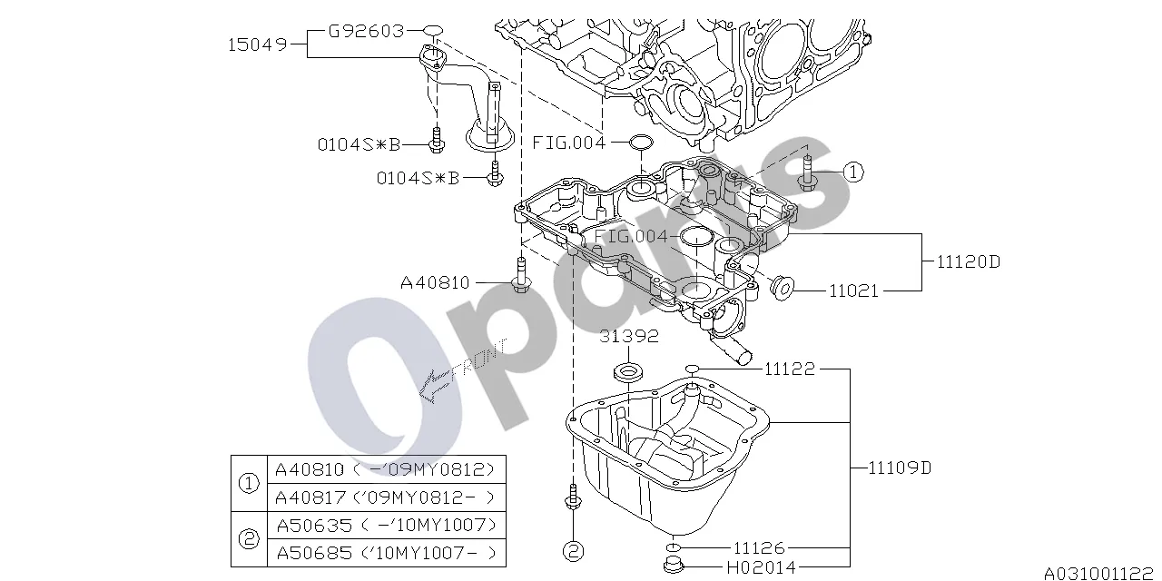 Subaru Forester SH (2008–2013) Alyvos karteris (20Z) schema – Kamštis 20x14