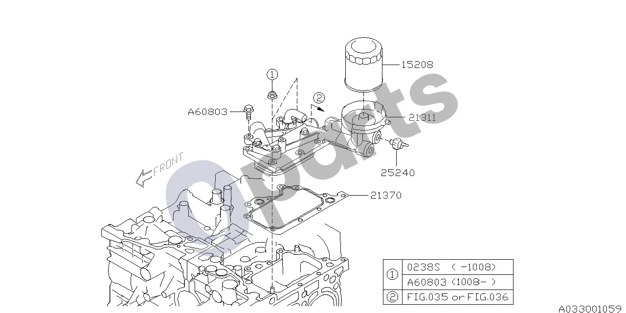 Subaru Forester SH (2008–2013) Alyvos aušintuvas (variklio, 20Z) schema – pozicija 21370: Alyvos aušintuvo tarpiklis