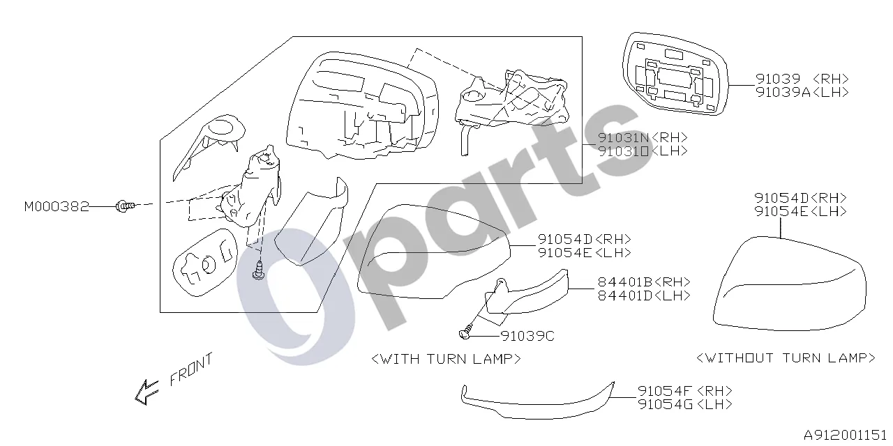 Subaru Forester SJ (2013–2018) Galinio vaizdo veidrodis schema – pozicija 91054G: Dangtelis-išorinio veidrodėlio gaubtas, kairys apatinis