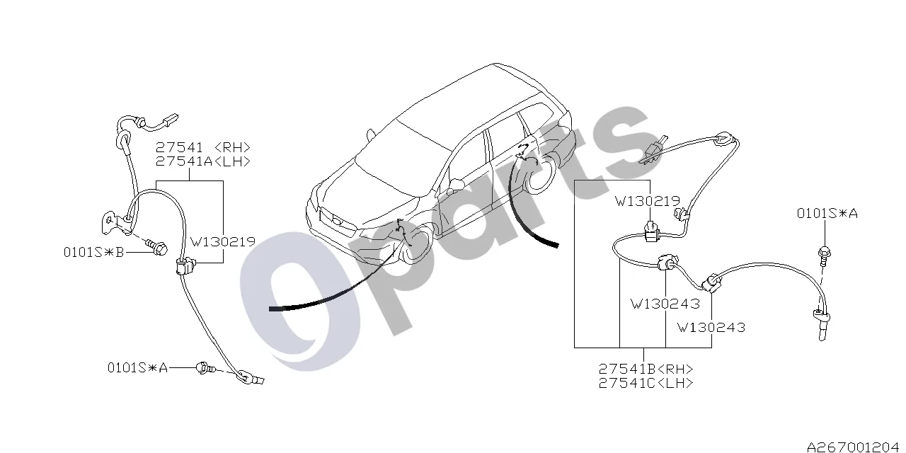 Subaru Forester SJ (2013–2018) 08.2012 - ..., ABS jutiklis, W schema – pozicija 27541A: Jutiklio mazgas – priekinis kairys