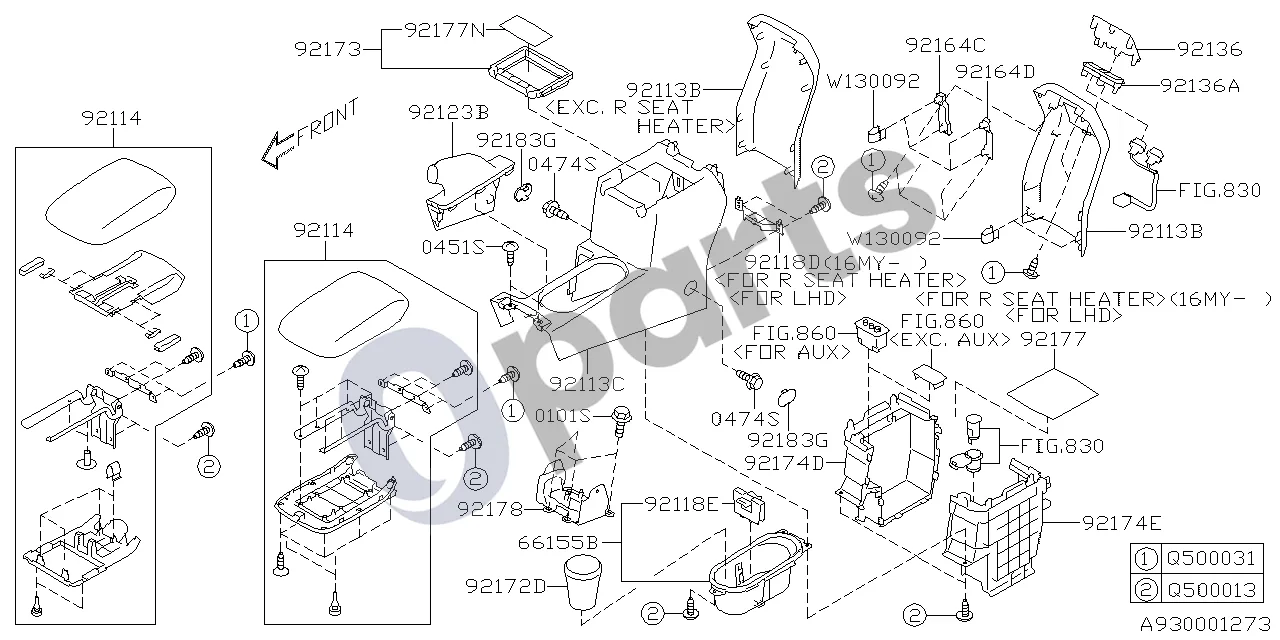 Subaru Forester SJ (2013–2018) Konsolės dėžė schema – pozicija 92118E: Pertvara-puodelių laikiklis