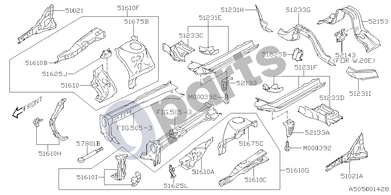 Subaru Forester SJ (2013–2018) Rato arka schema – pozicija 51233C: Kojų nišos sustiprinimas, dešinė