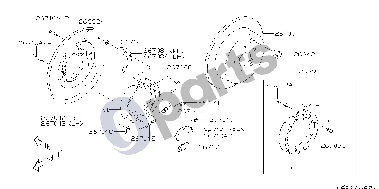 Subaru Forester SJ (2013–2018) Stovėjimo stabdys schema – pozicija 26718: Dešinysis stabdžių strypas