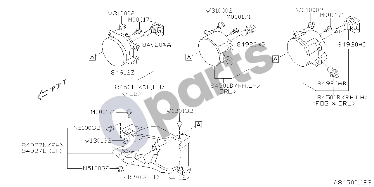 Subaru Forester SJ (2013–2018) Žibintas (rūko, 20A) schema – pozicija 84927N: Priekinio rūko žibinto laikiklis, dešinys