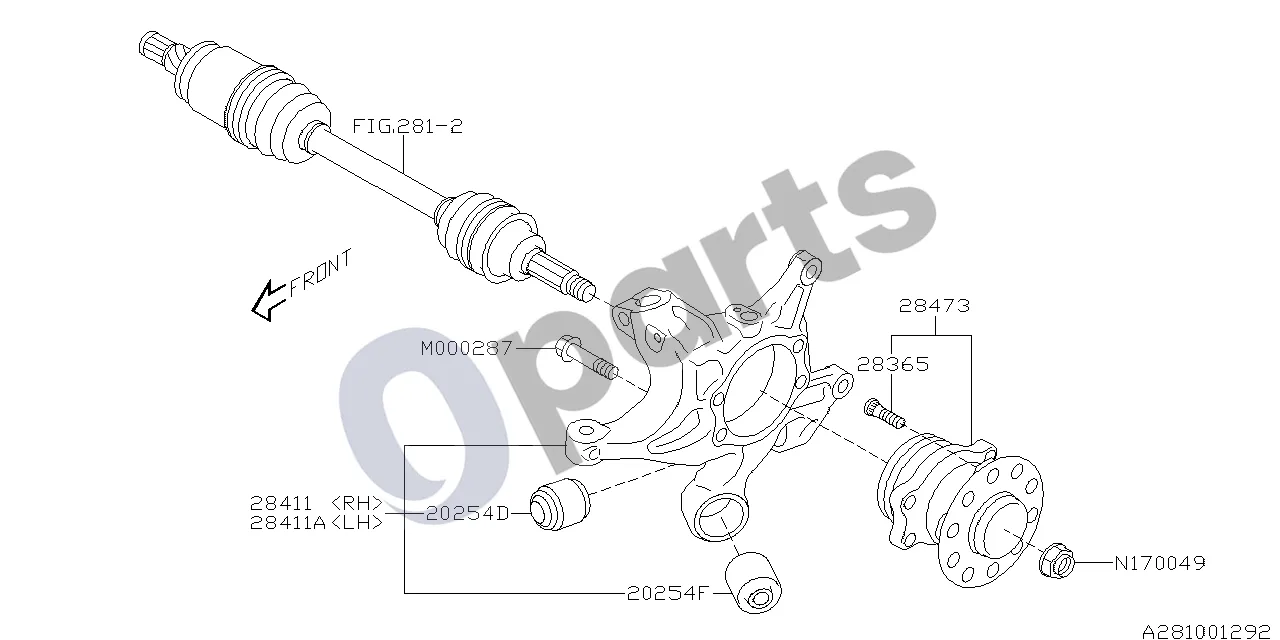 Subaru Forester SJ (2013–2018) Korpusas (20A) schema – pozicija 28473: Stebulės mazgas, komplektas