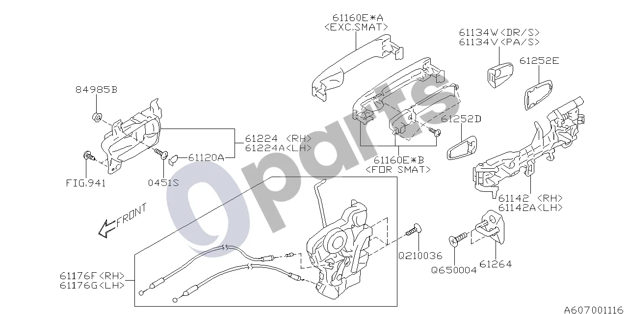 Subaru Forester SJ (2013–2018) Priekis (20A) schema – pozicija 61142: Priekinių durų rėmo komplektas, išorinis dešinys