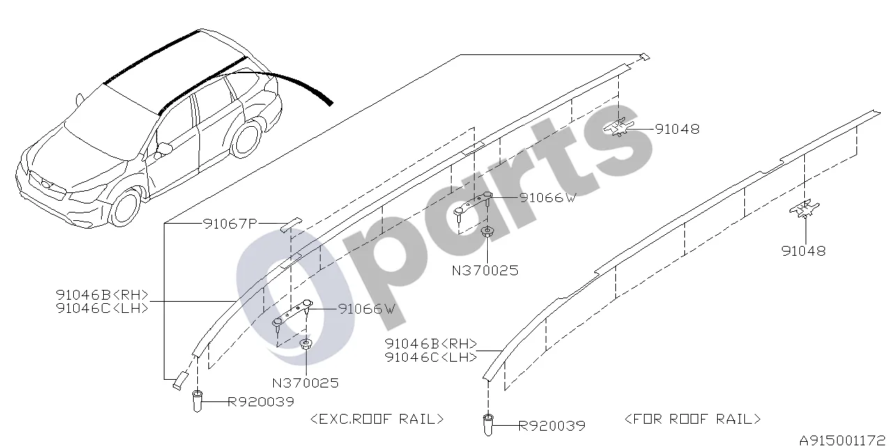 Subaru Forester SJ (2013–2018) Apdailos juosta schema – pozicija 91046B: Stogo apdaila, dešinė