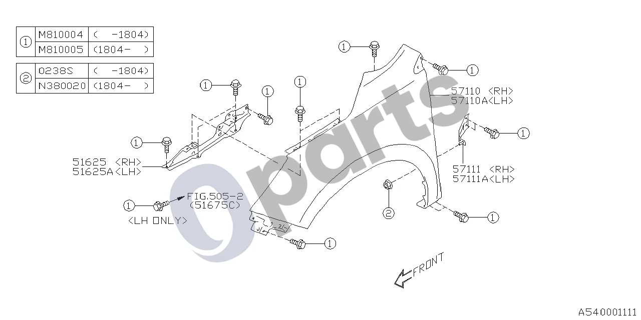 Subaru Forester SJ (2013–2018) Sparnas schema – pozicija 51625: Sparno laikiklis, dešinysis, komplektas