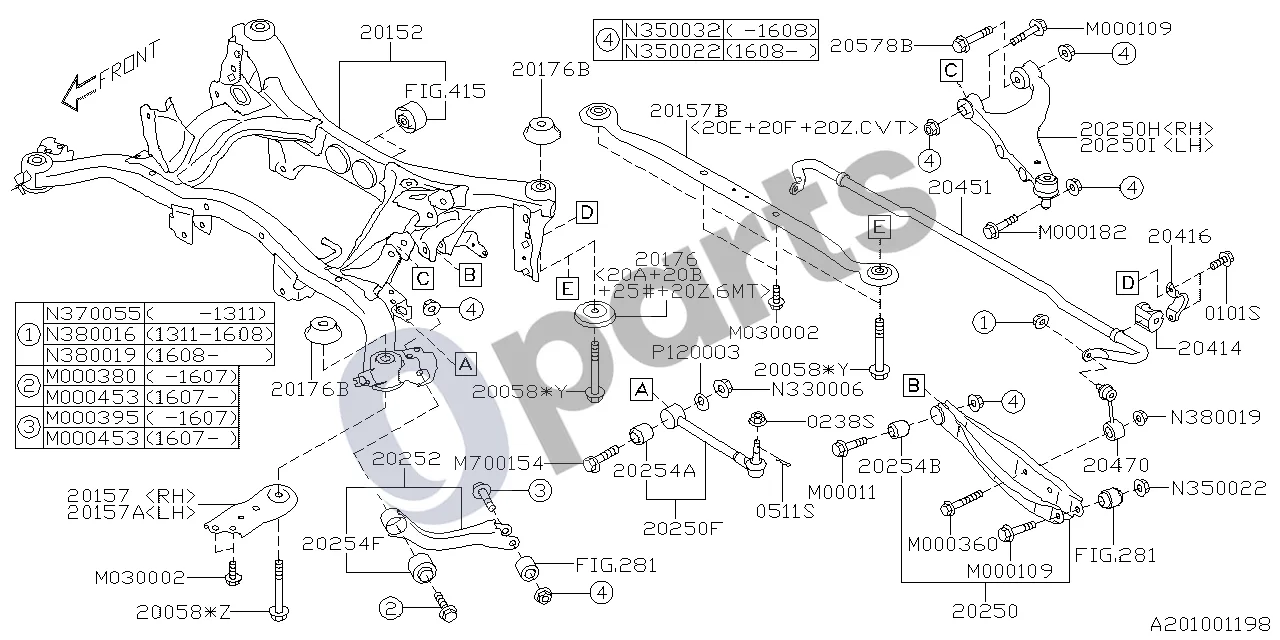 Subaru Forester SJ (2013–2018) Galinė pakaba schema – pozicija 20058Y: Flanšinis varžtas