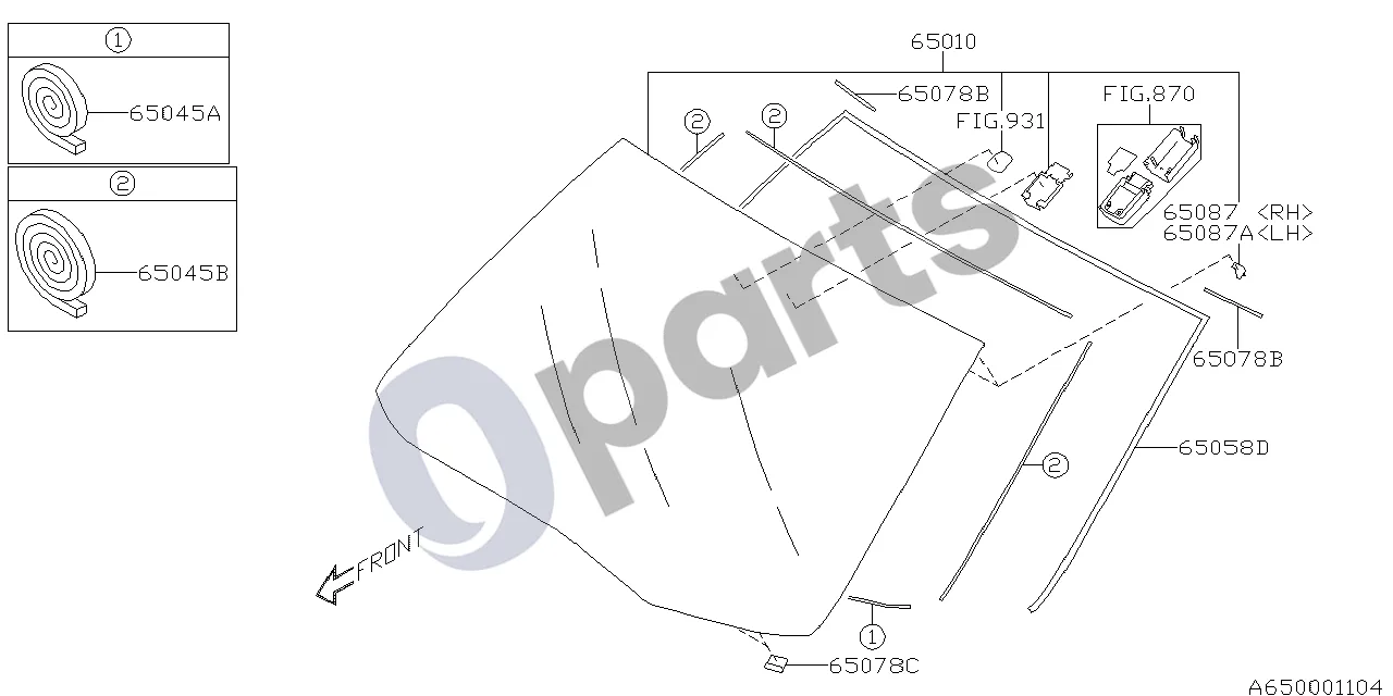 Subaru Forester SJ (2013–2018) Priekinis stiklas schema – pozicija 65078C: Priekinio lango sandariklis, apatinis