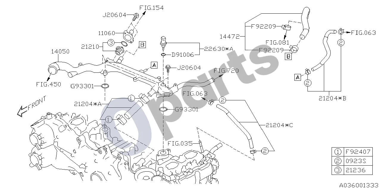 Subaru Forester SJ (2013–2018) Vandens vamzdis (1, 20C, 20D) schema – pozicija 11060: Dangtelis-termostatas