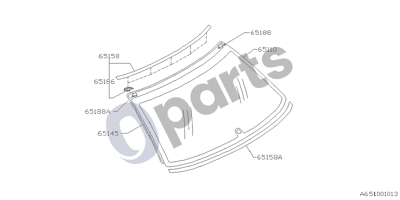 Subaru Impreza I (1993–2000) 08.1992 - ..., S +2C (EJ161) schema – pozicija 65158A: Galinio lango apatinis moldingas