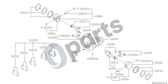 Subaru Impreza I stūmoklis ir alkūninis velenas – schema