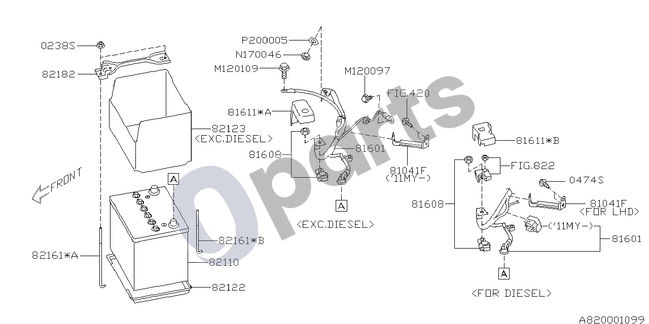 Subaru Impreza III (2008–2011) Akumuliatoriaus įranga schema – pozicija 81611A: Akumuliatoriaus gaubtas
