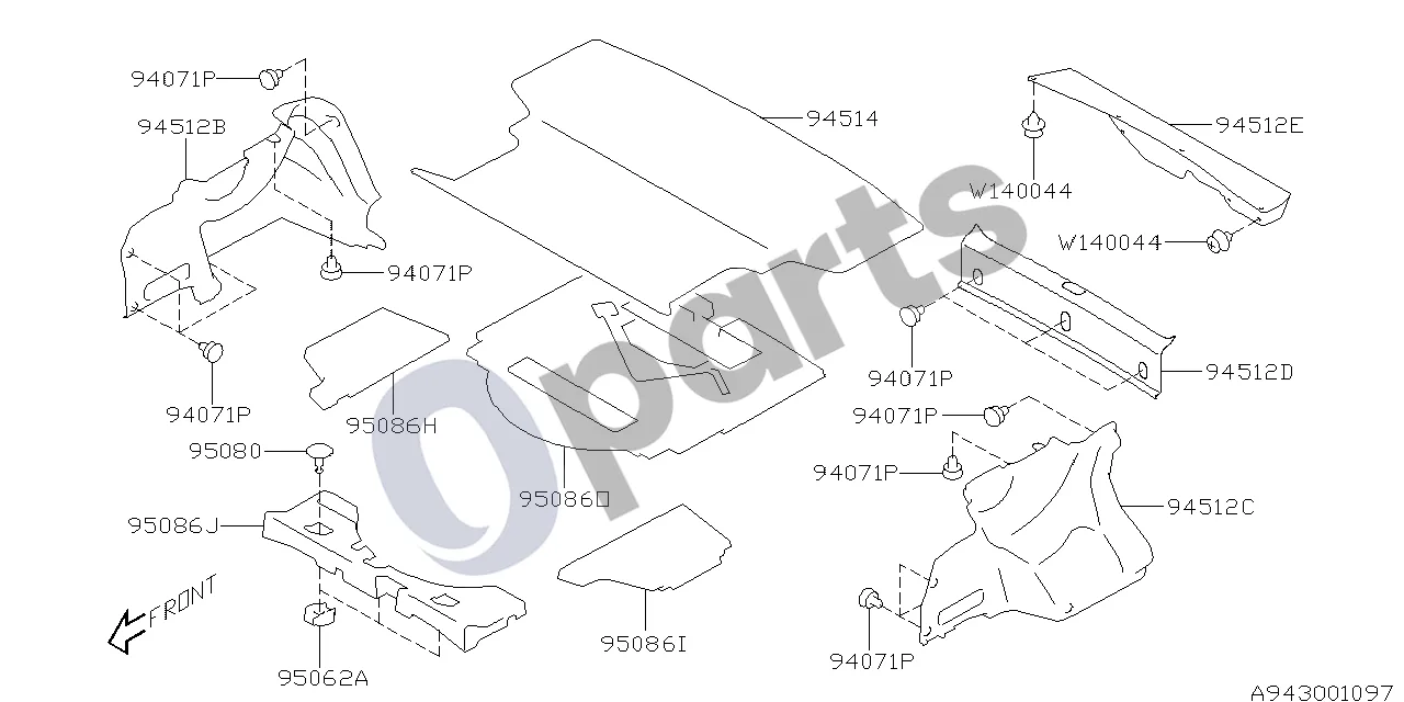 Subaru Impreza IV (2013–2016) Bagažinės skyriaus apdaila schema – pozicija 94514: Kilimėlis, bagažinė