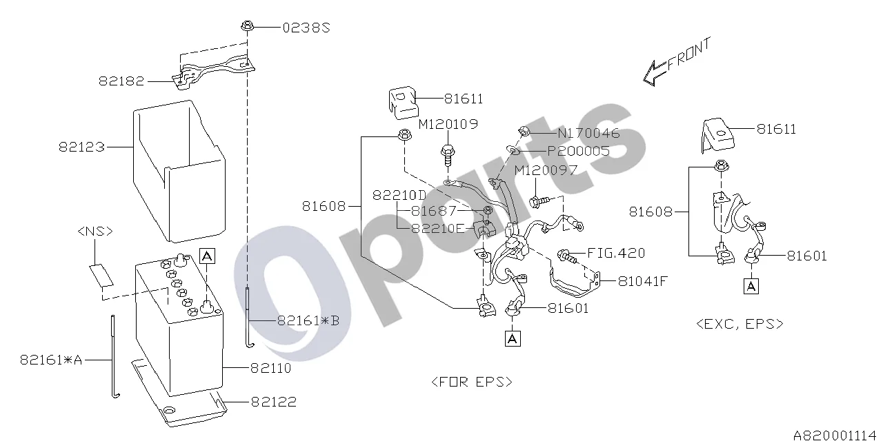 Subaru Impreza IV (2013–2016) Akumuliatoriaus įranga schema – pozicija 82122: Akumuliatoriaus dėklas