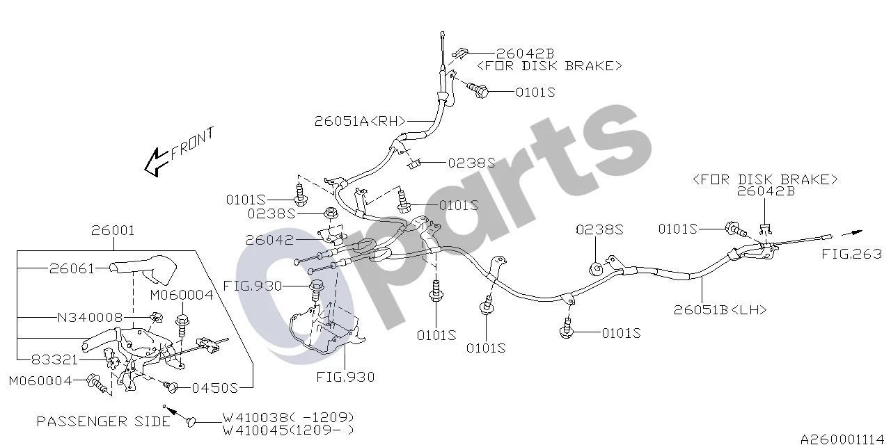 Subaru Impreza IV (2013–2016) 10.2011 - ..., S (16A) schema – pozicija 26051B: Rankinio stabdžio troso komplektas, kairysis