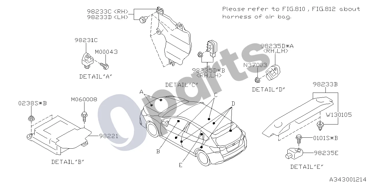 Subaru Impreza V (2016–2023) Sistema (16A) schema – pozicija 98231C: Priekinės oro pagalvės jutiklio komplektas