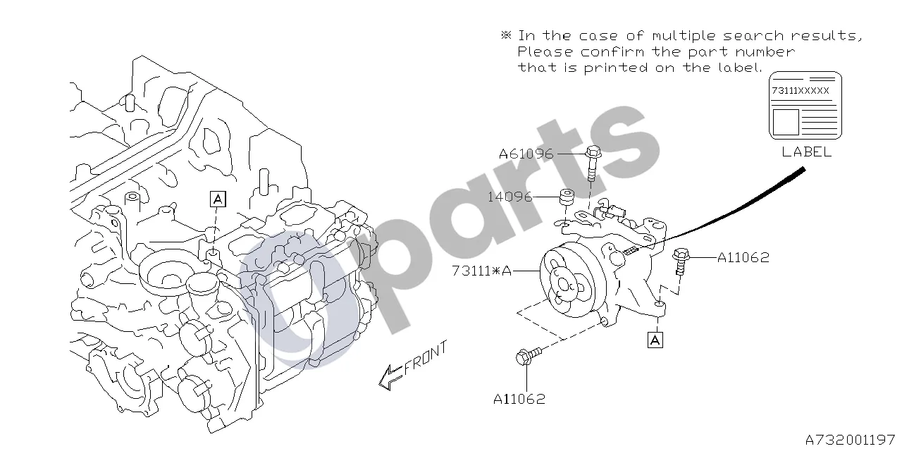 Subaru Impreza V (2016–2023) Kompresorius (20W) schema – pozicija 73111A: Kompresorius, komplektas