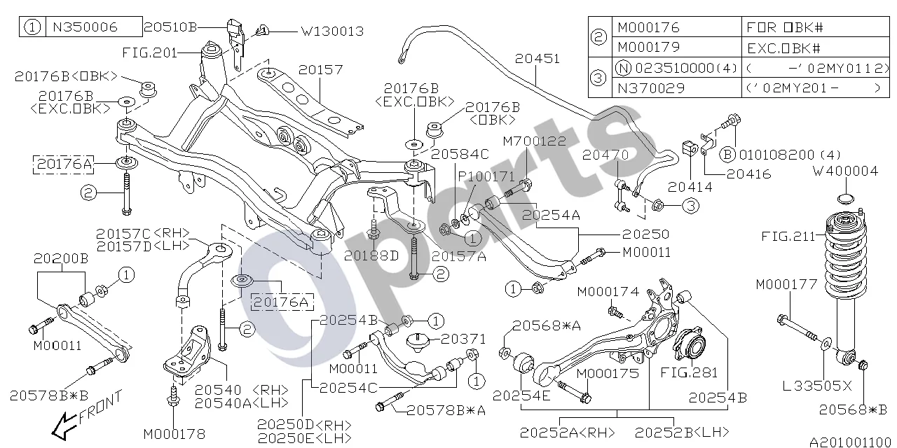 Subaru Legacy (1999–2003) Svirtis ir trauklė schema – Skirstomojo veleno varžtas