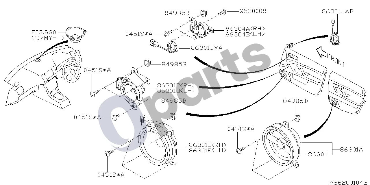 Subaru Legacy (2004–2006) McIntosh schema – pozicija 86301A: Garsiakalbis, komplektas – galinis