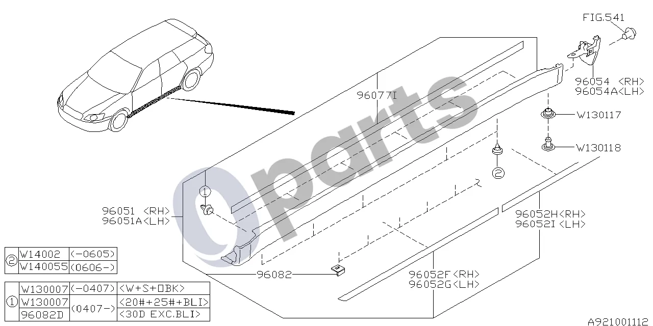 Subaru Legacy (2004–2006) Šoninė dalis schema – Spaustukas