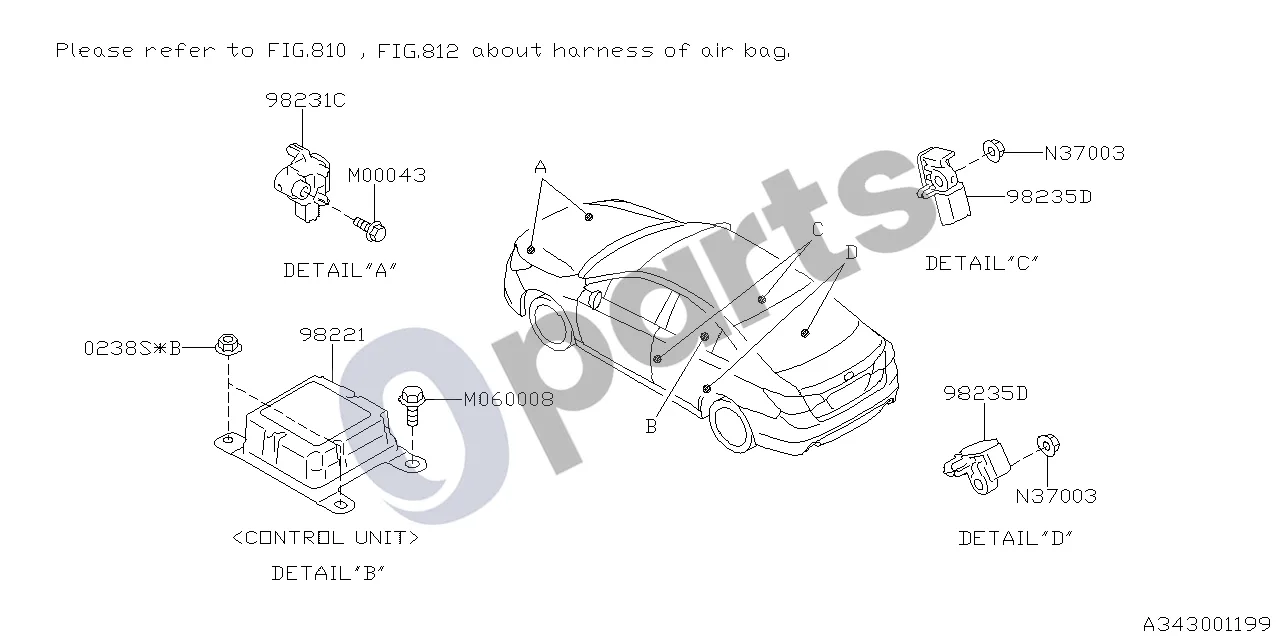 Subaru Legacy (2016–) Sistema (20Z) schema – pozicija 98221: Oro pagalvių valdymo blokas