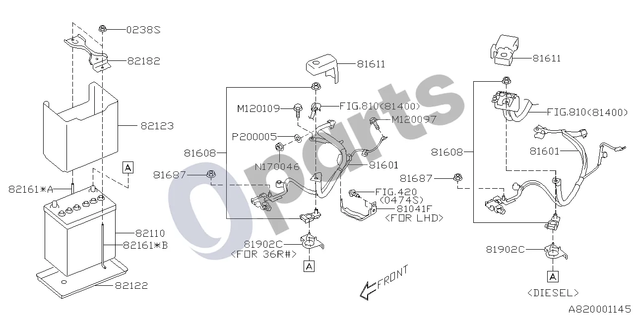 Subaru Legacy (2016–) 08.2014 - ..., S +OBK (20Z) schema – pozicija 82161B: Akumuliatoriaus laikiklio trauklė