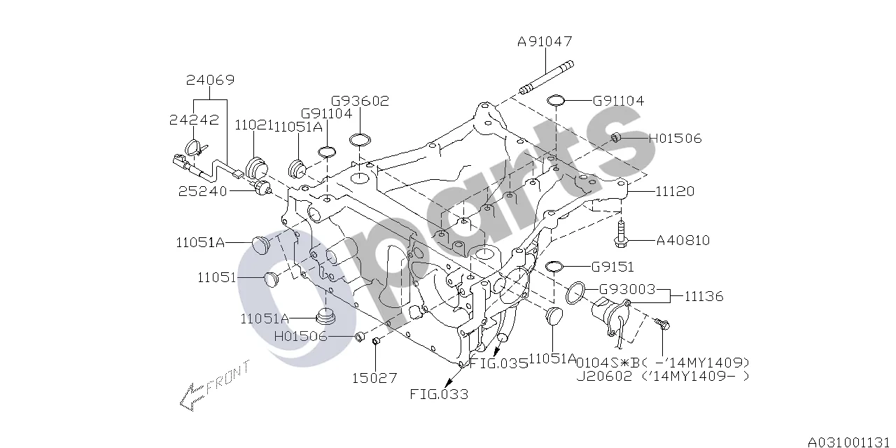 Subaru Legacy (2010–2016) Viršutinis schema – Sandarinimo žiedas