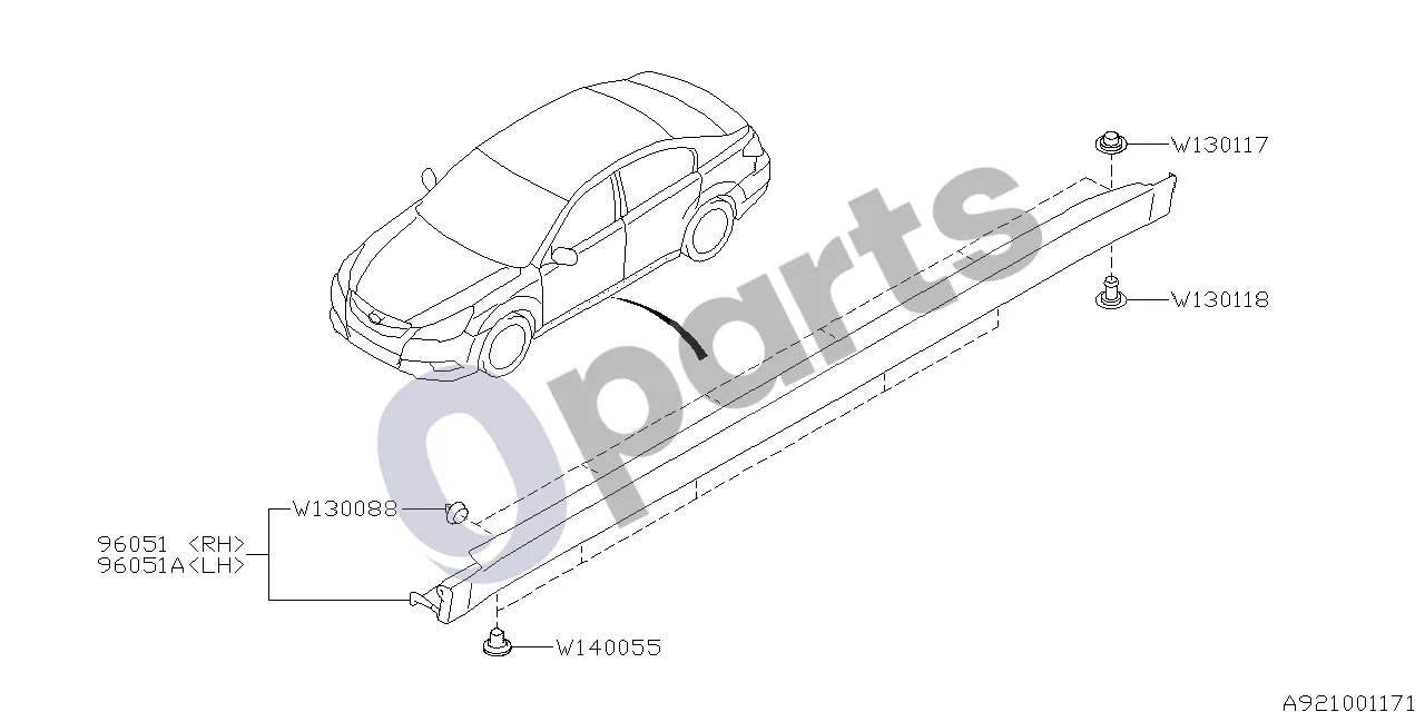 Subaru Legacy (2010–2016) Spoileris schema – pozicija 96051: Šoninis spoileris, komplektas – dešinys